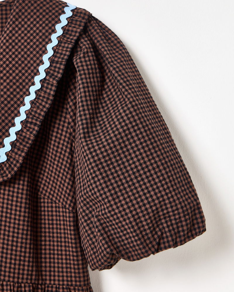 OLIVER BONAS Chocolate Brown Gingham Collar Cotton Midi Dress | endource