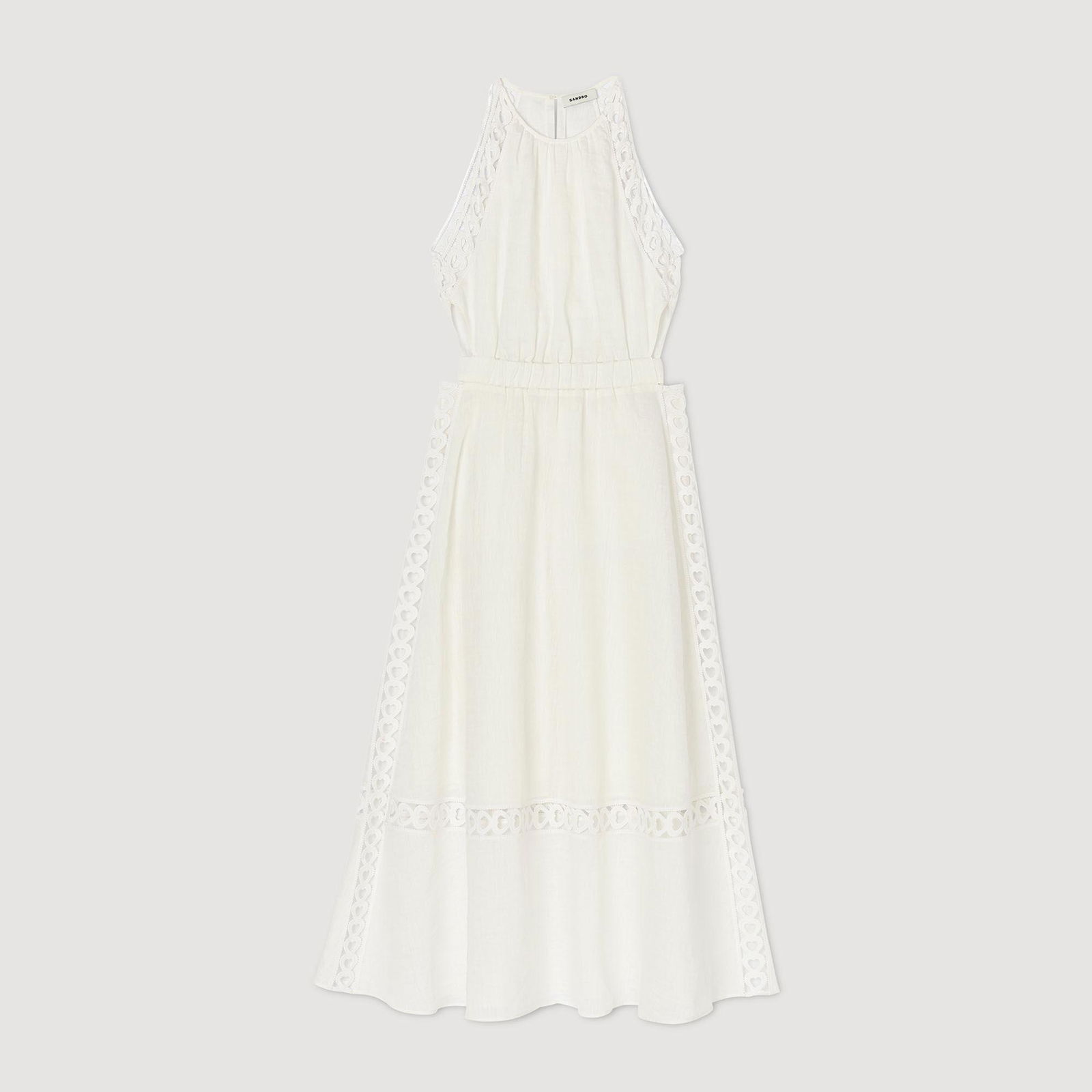 sandro white linen dress SANDRO Mini Trimmed Linen Dress | White