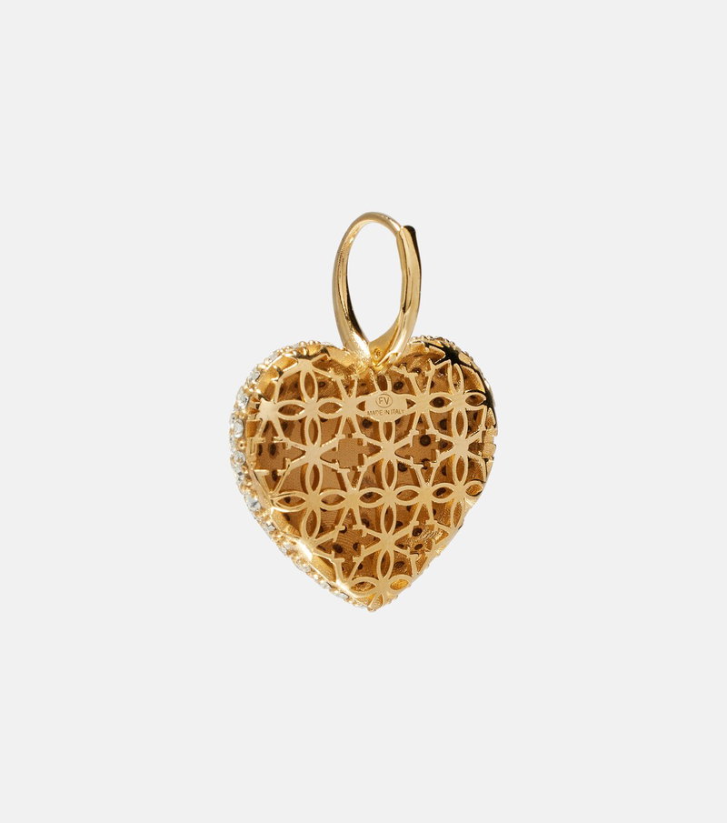 Gold heart-shaped pendant with diamond accents, Valentino logo.