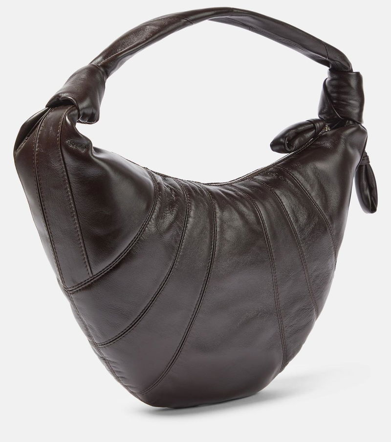 Dark brown leather hobo bag with knotted strap