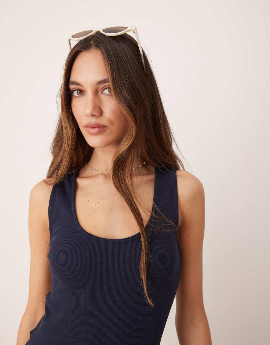 MANGO Drop Waist Midi Dress In Navy | endource