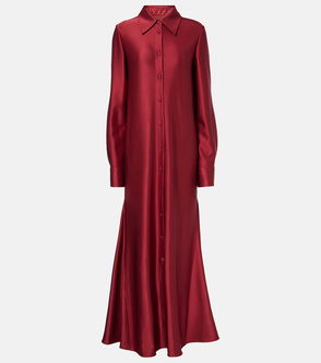 Red satin dress with long sleeves