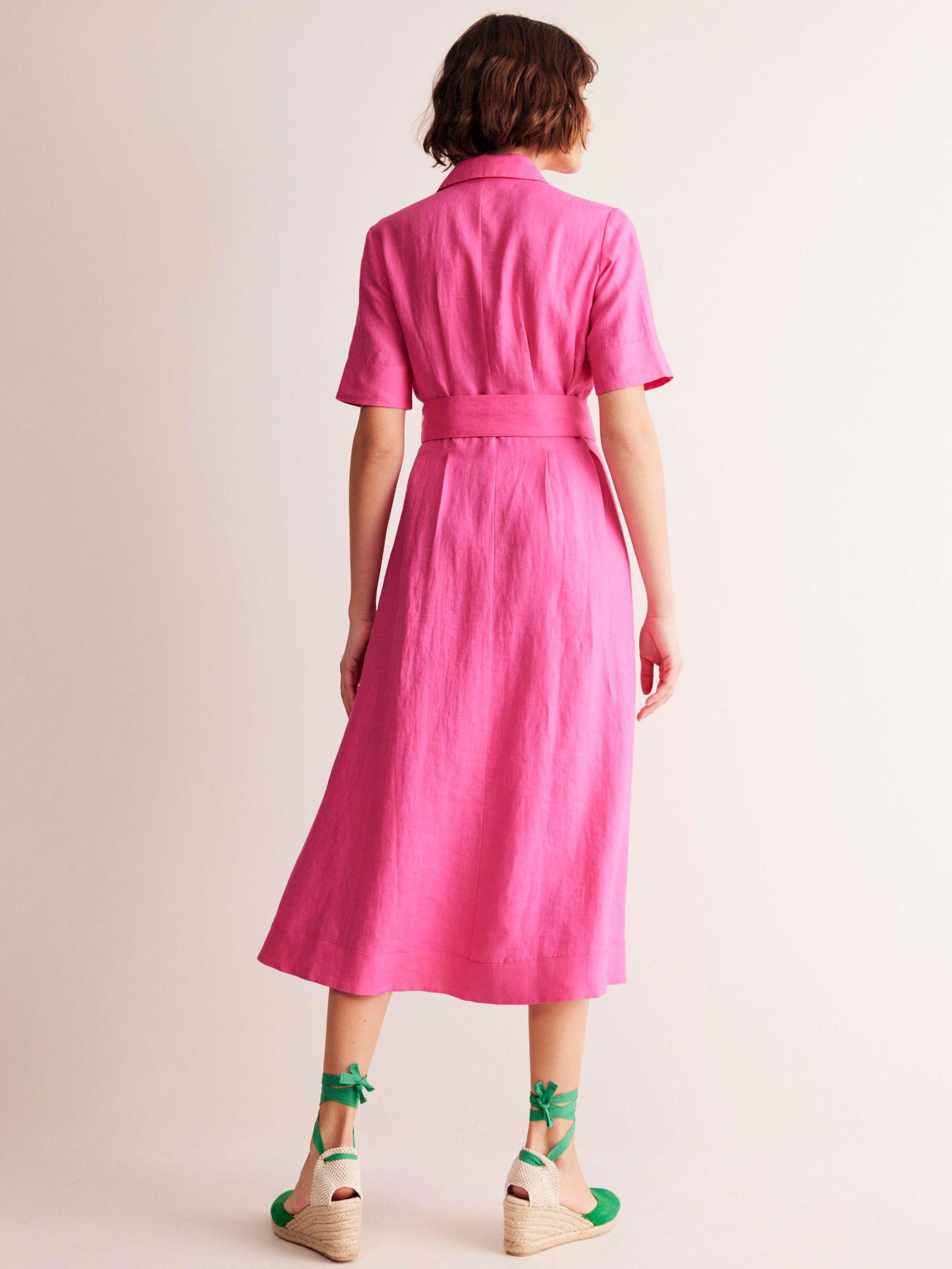 knee length dresses for ladies Arabella Linen Blend Dress-Pink, Rich Emerald Stripe