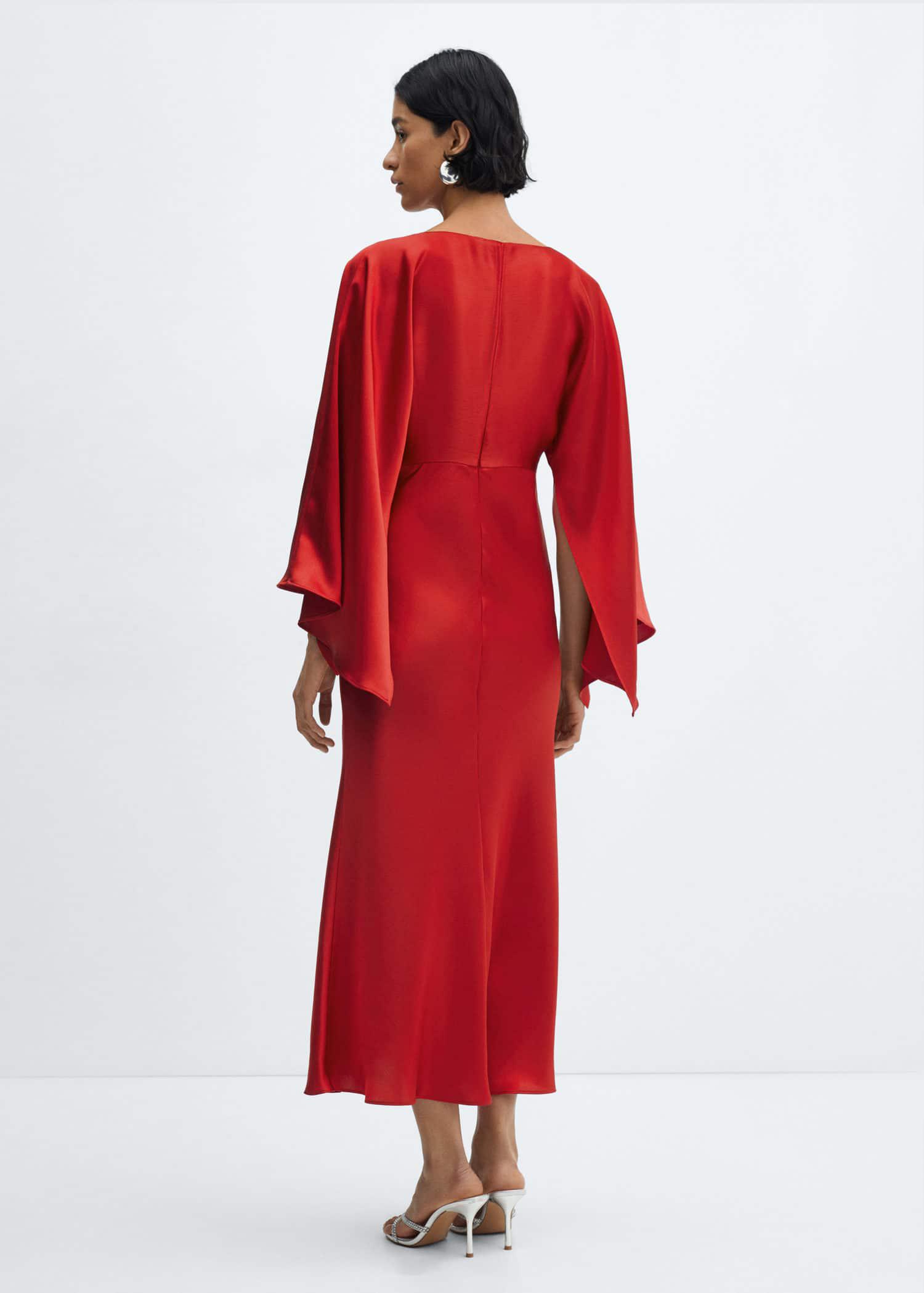 MANGO Flared-Sleeve Satin Dress | endource