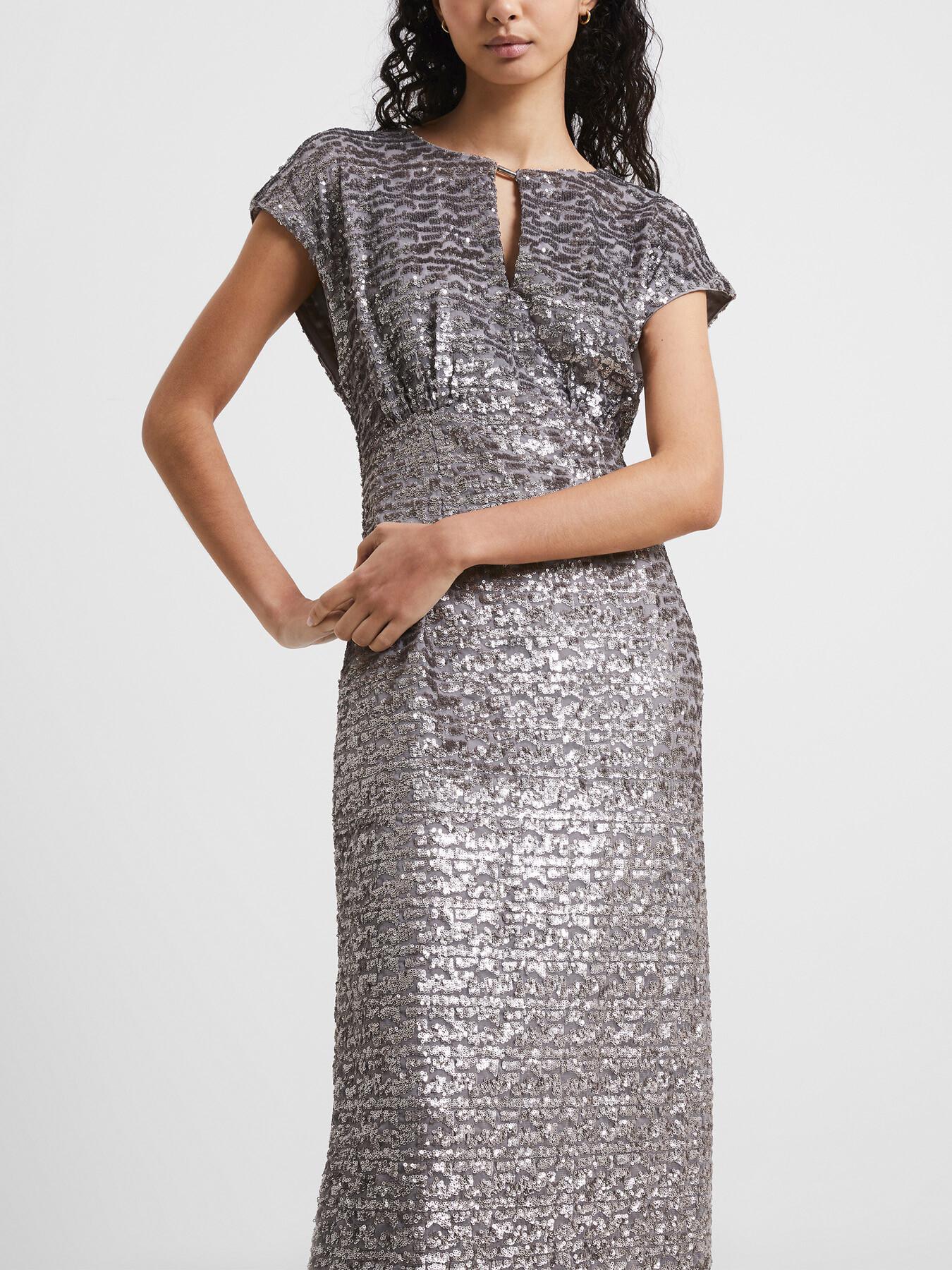 french connection silver sequin dress French Connection Sequin Silver Striped Dress Sz US 2