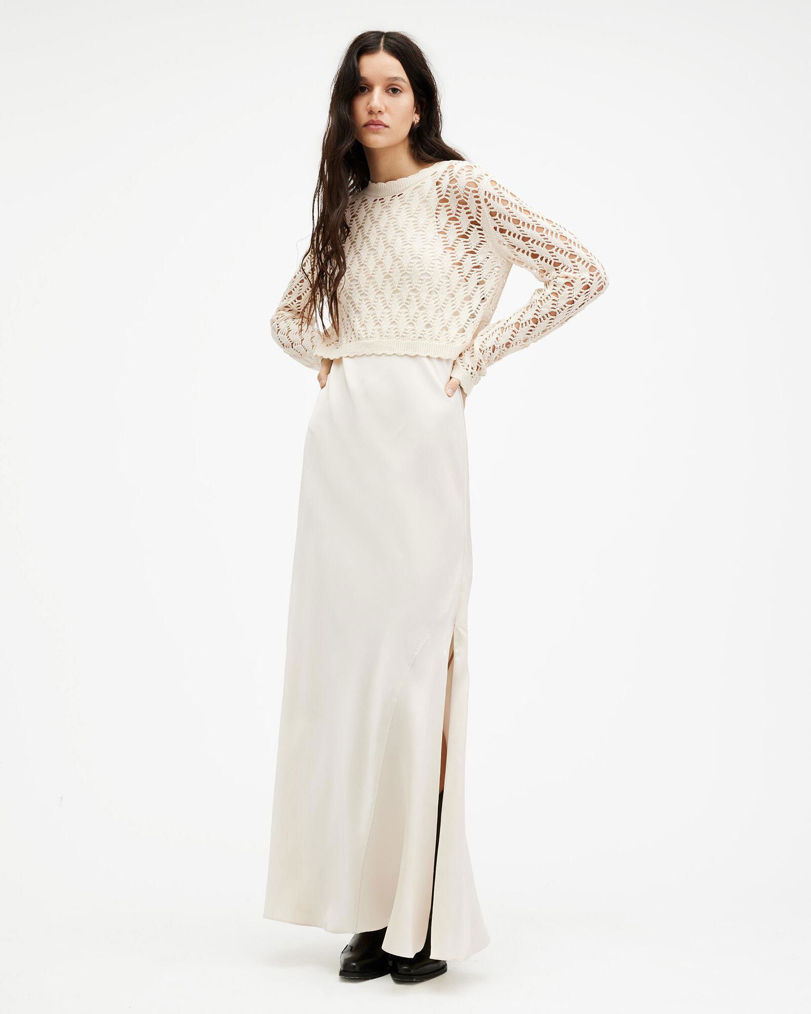 ALLSAINTS Erin 2-In-1 Crochet Jumper Maxi Dress in Cream White | endource