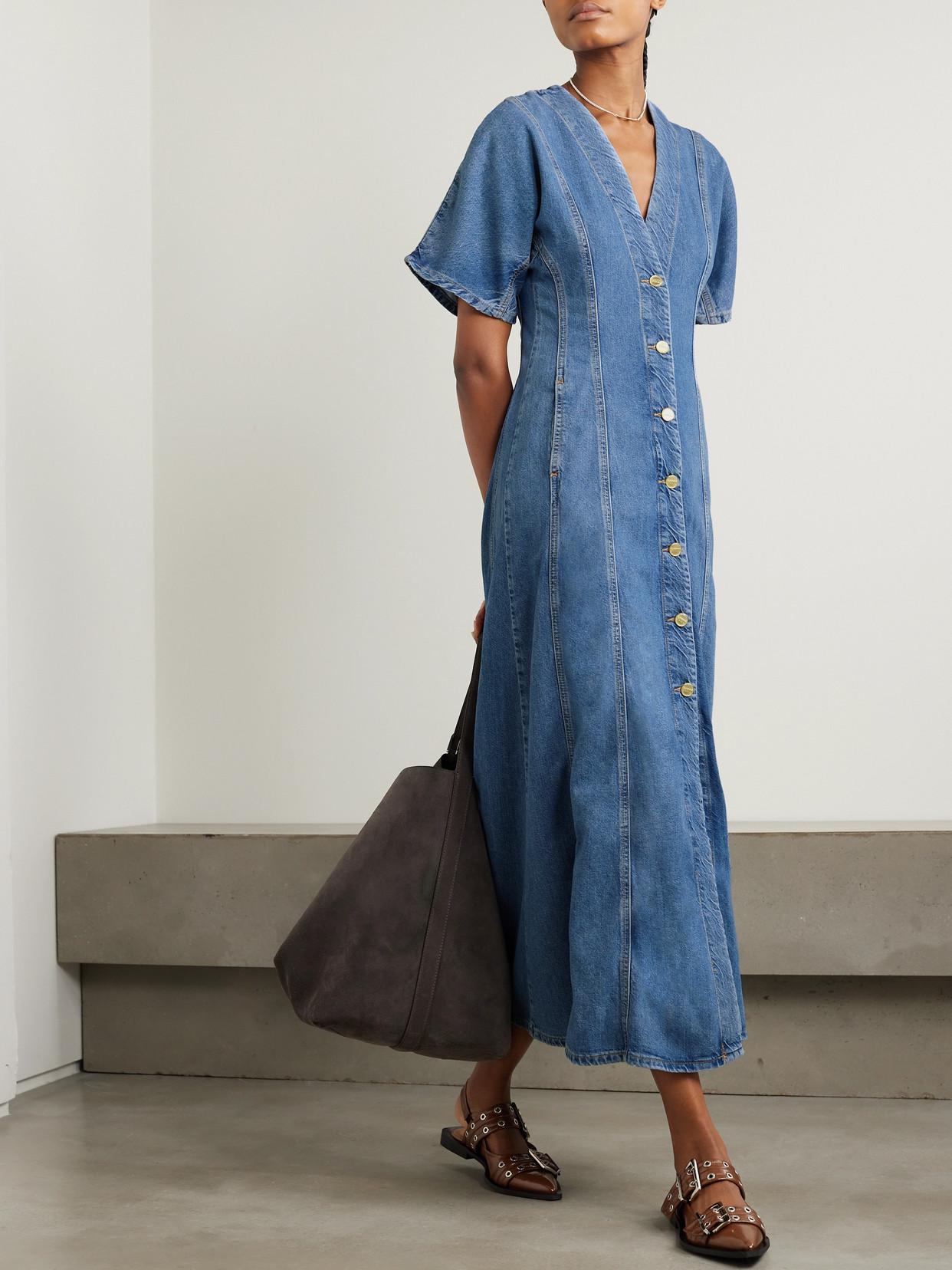 white christmas dresses Light Denim Long Dress | GANNI main image 1