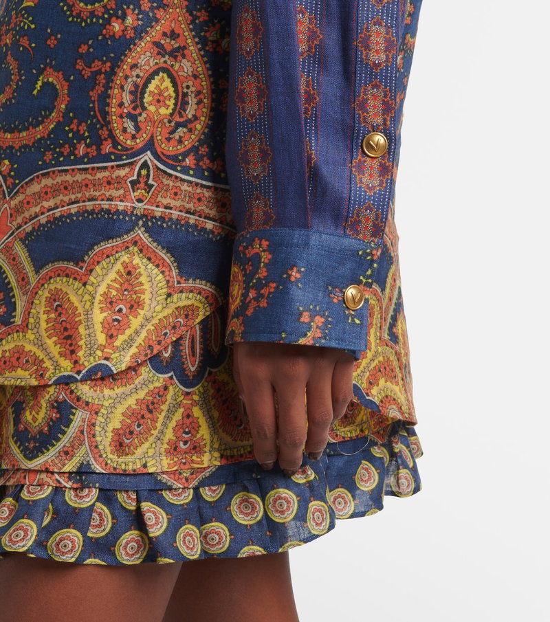 Blue denim shirt with paisley print detail