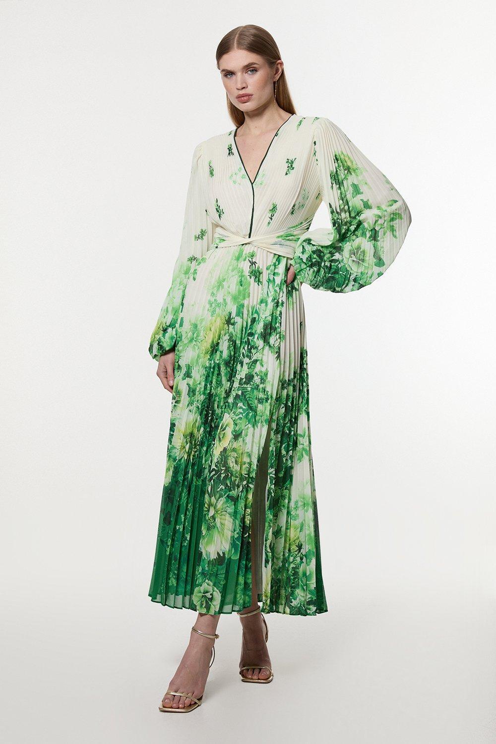 karen millen ombre floral silk cotton plunge maxi dress Floral Petite Ombre Botanical Silk Cotton Plunge Maxi Dress