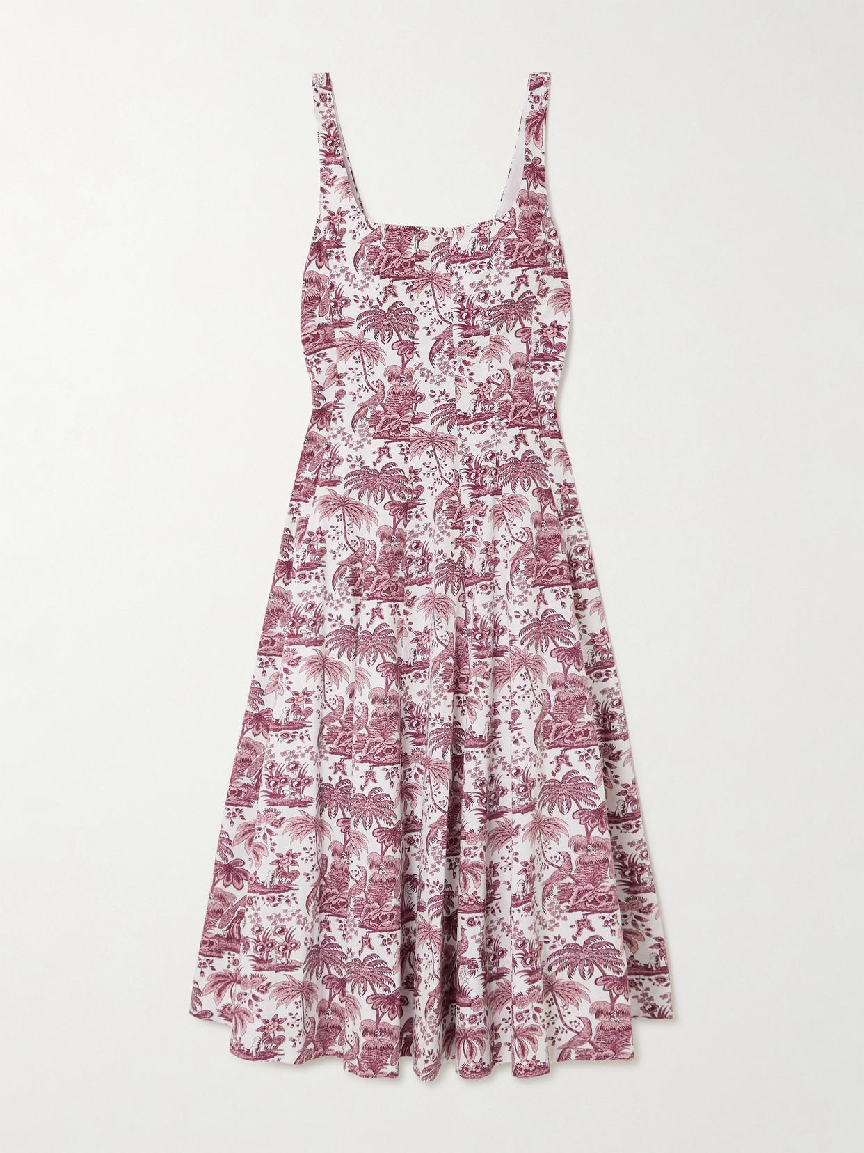 STAUD Wells Pleated Printed Cotton Poplin Midi Dress | endource STAUD Wells Pleated Printed Cotton Poplin Midi Dress | endource