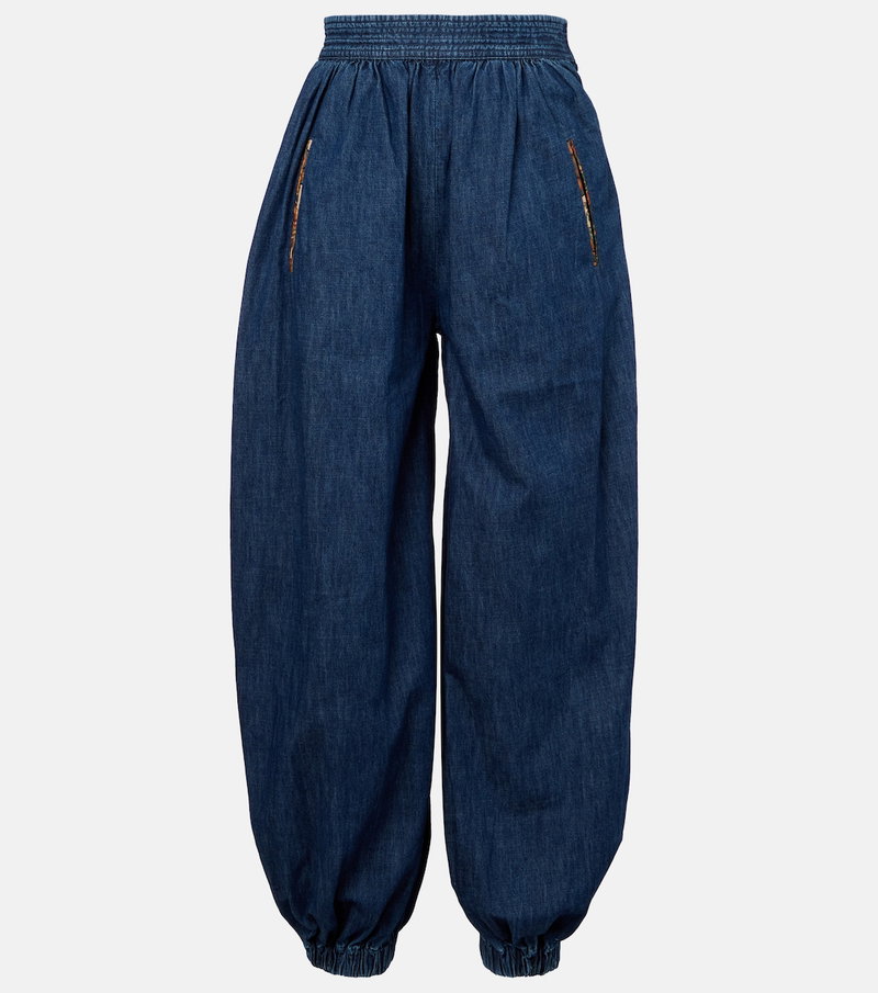 Valentino wide-leg denim pants with gold detailing