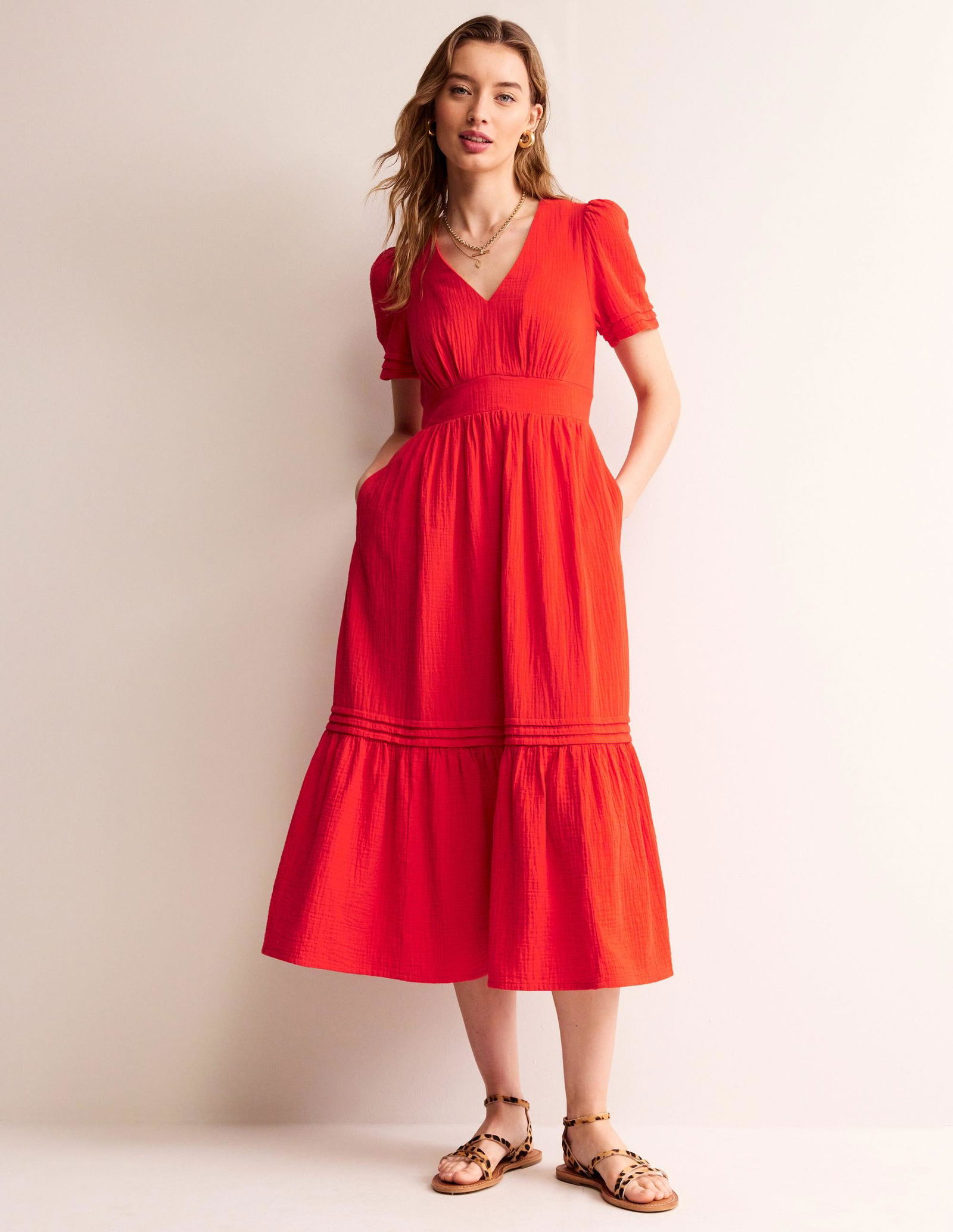 BODEN Eve Double Cloth Midi Dress-Flame Scarlet | endource BODEN Eve Double Cloth Midi Dress-Flame Scarlet | endource
