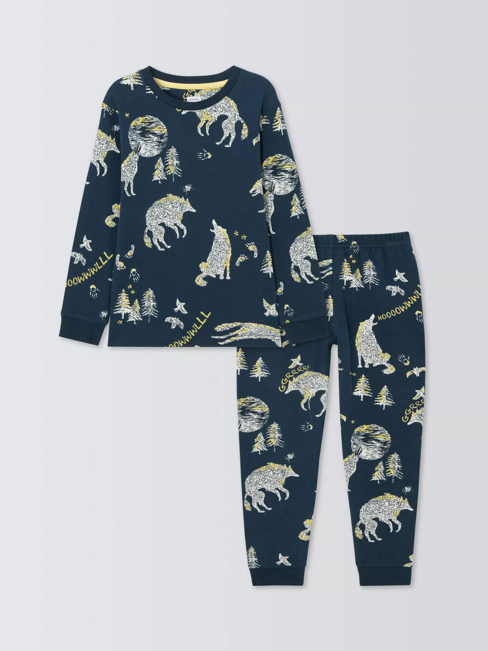 JOHN LEWIS Kids' Wolves Glow In The Dark Pyjamas, Blue | endource