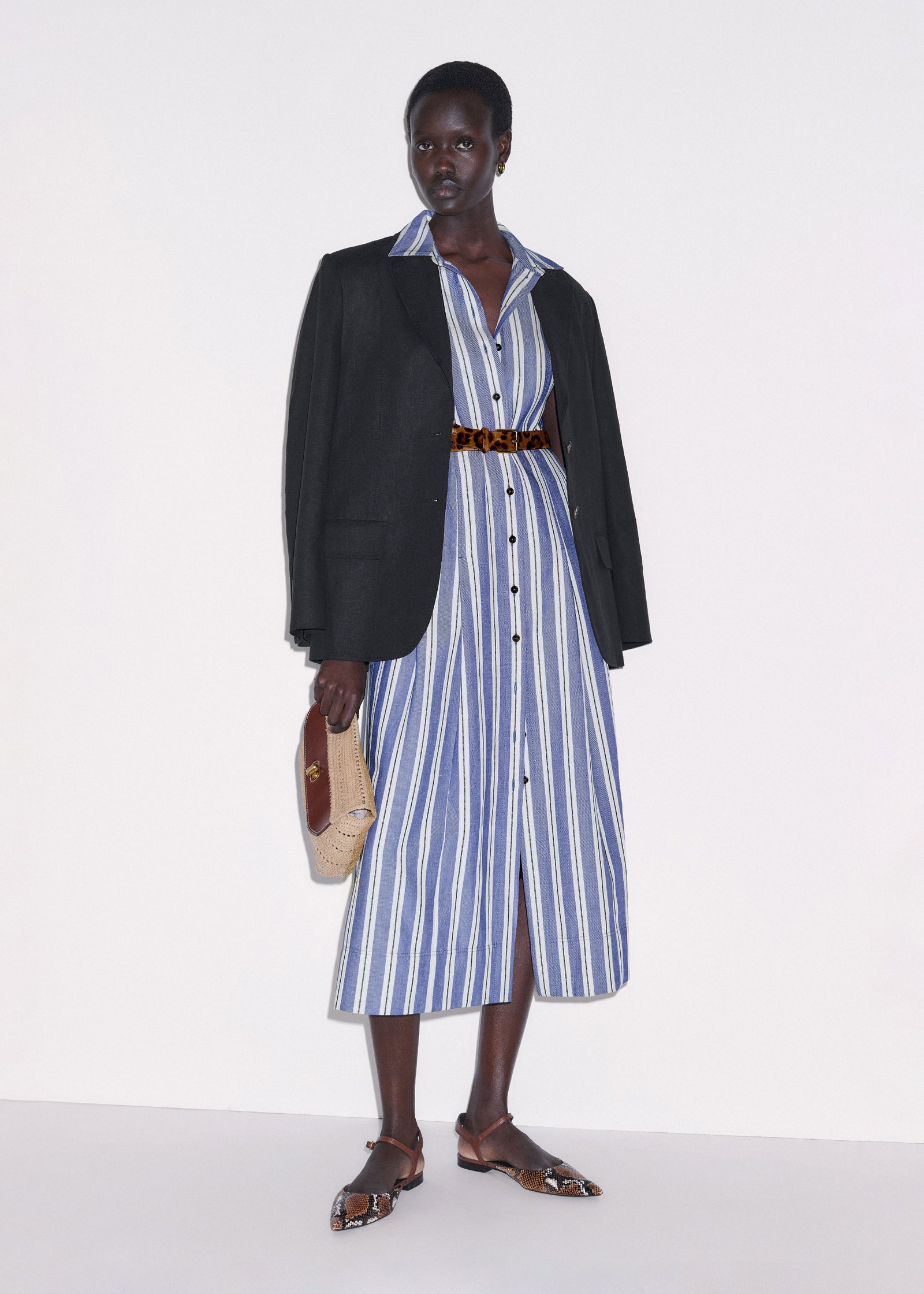 50% off ME+EM Stripe Fit And Flare Midi Shirt Dress