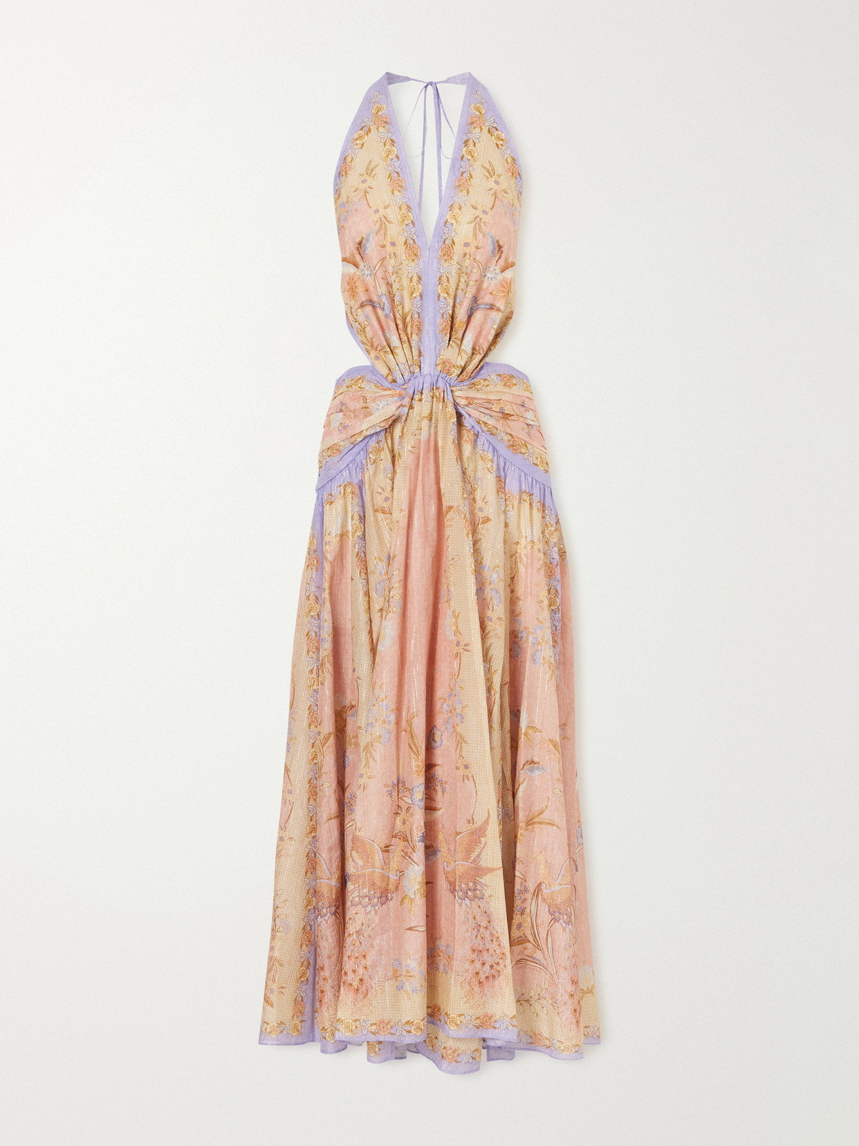 zimmermann primrose halter dress Indra Plunge Printed Metallic Halterneck Maxi Sheath/Straight