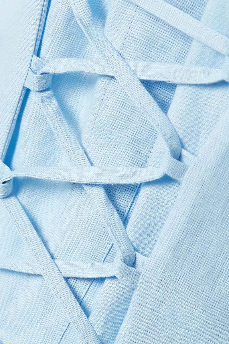 SLEEPER Marquise Lace-Up Linen Midi Dress | endource