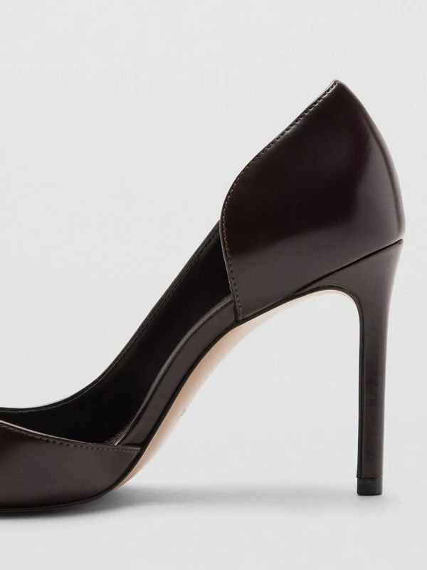 MANGO Audrey Asymmetric Stiletto Heel Court Shoes, Dark Brown | endource
