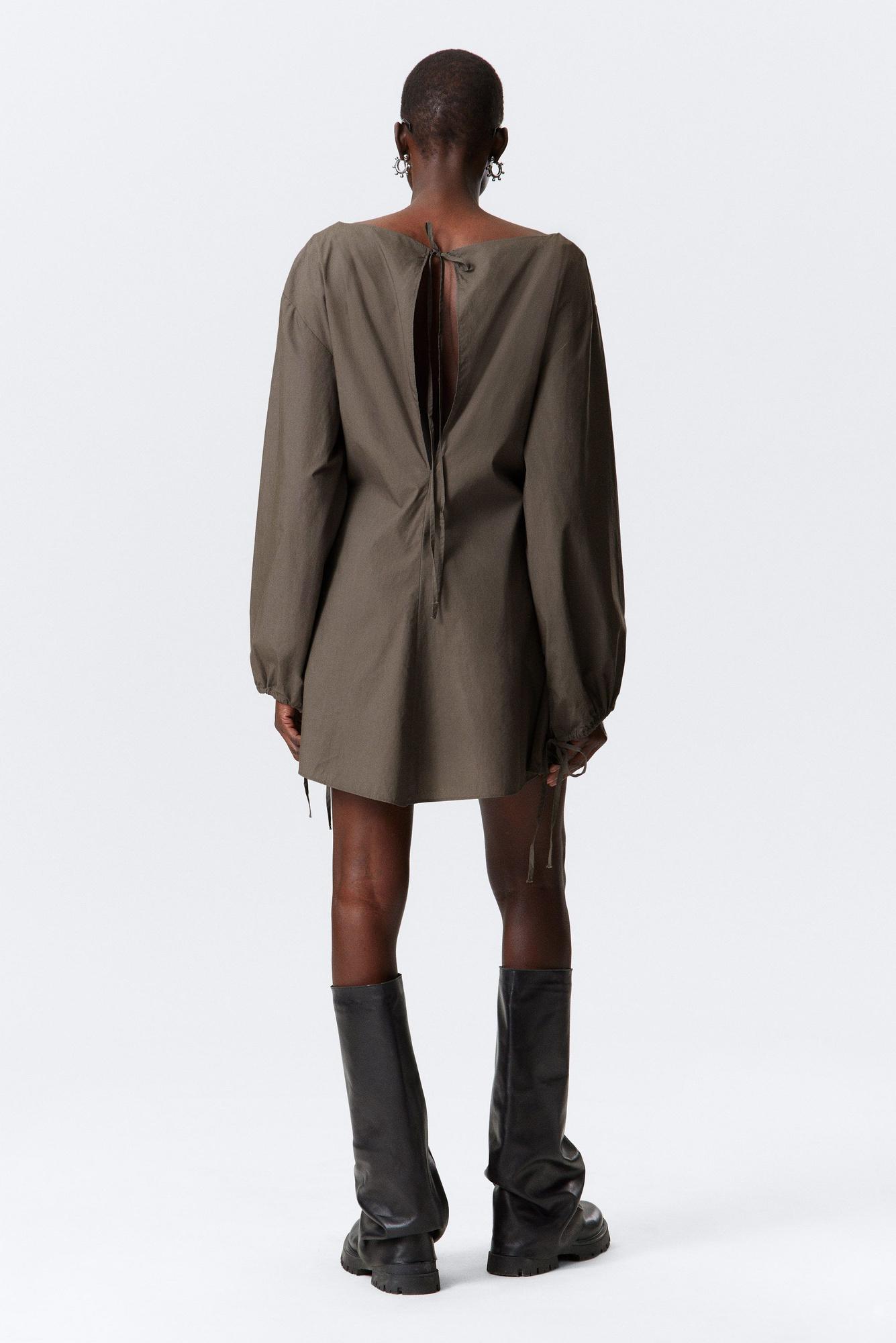 Cotton Poplin Tie-Detail Mini Dress