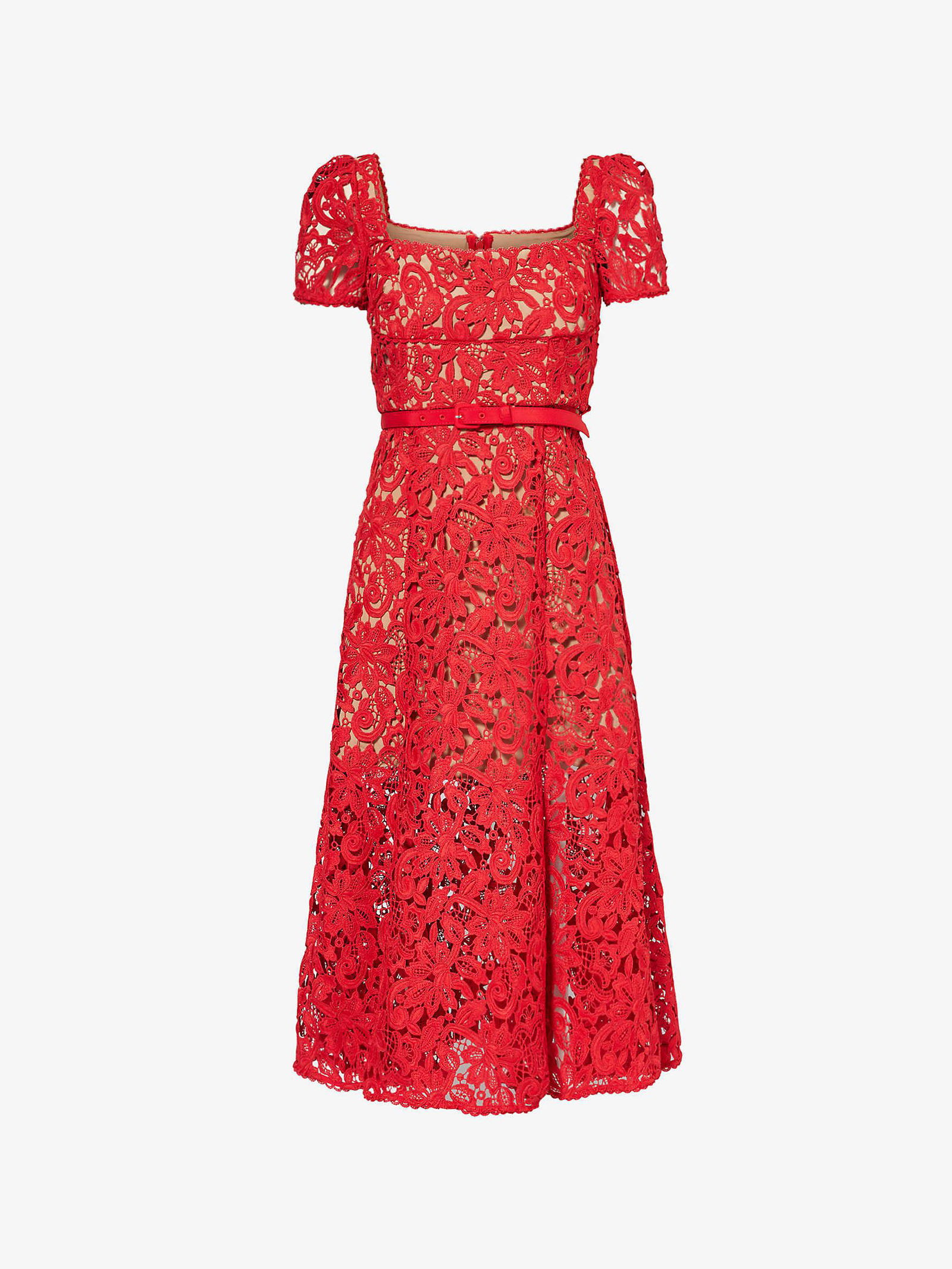 self portrait red lace midi dress Red Fine Lace Midi Dress self-portrait-US