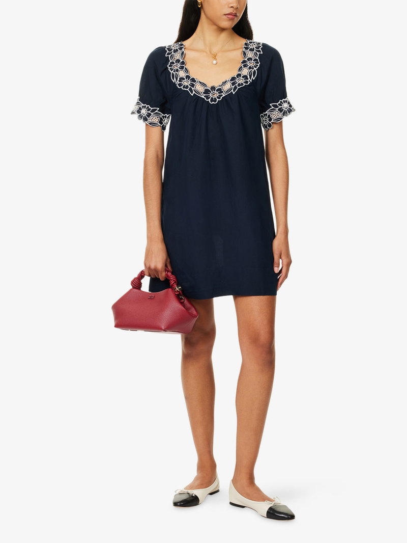 RIXO Cristina Floral-Embroidered Linen-Blend Mini Dress | endource RIXO Cristina Floral-Embroidered Linen-Blend Mini Dress | endource