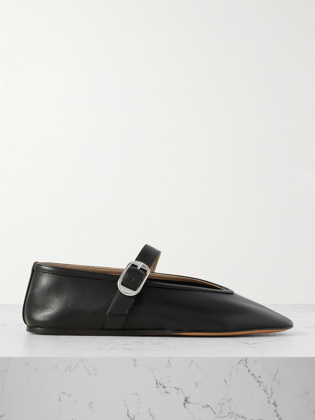 LE MONDE BERYL Stella Leather Mary Jane Ballet Flats in Black | endource