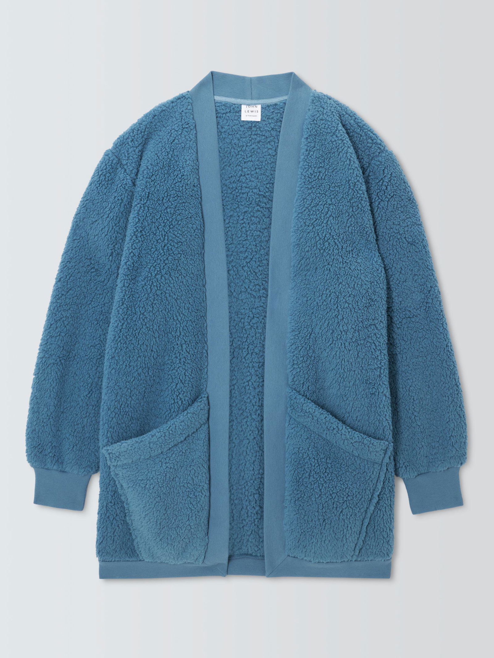 JOHN LEWIS Borg Throw On Cardigan in Smoky Blue | endource