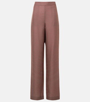 Brown and beige patterned wide-leg trousers