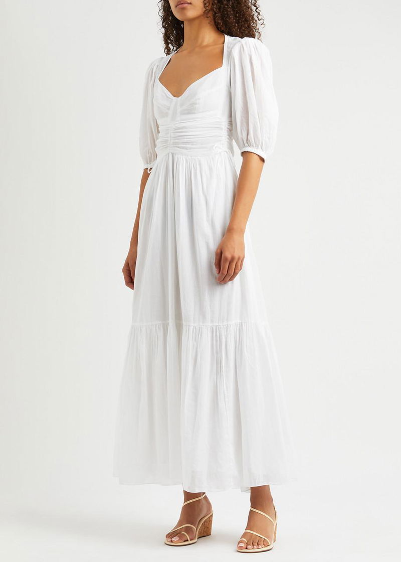 white christmas dresses Isabel Marant Etoile Maxi Dress Meadlon White Embroidered Cotton Size –  Celebrity Owned main image 0