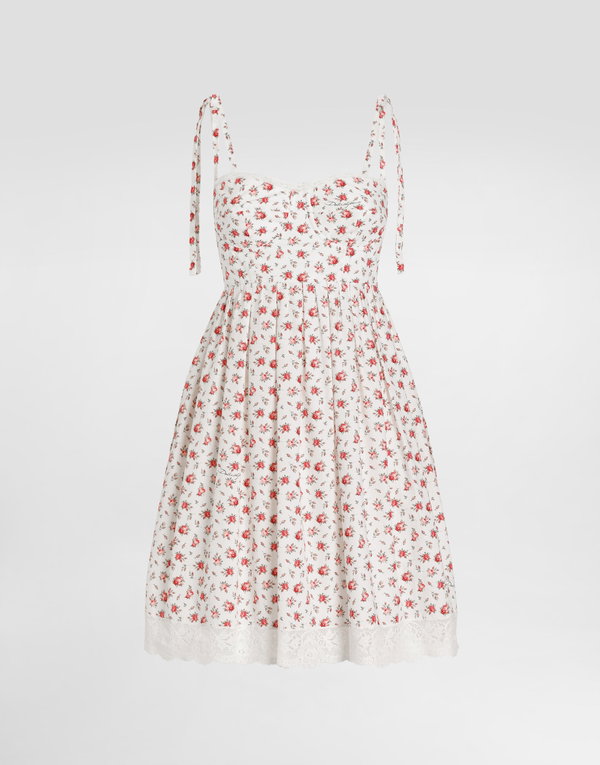 Dolce and Gabbana Small Rose-Print Short Poplin Dress
