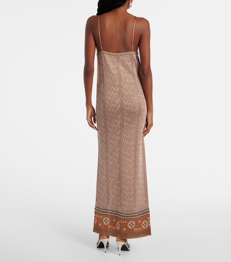 Valentino silk maxi dress with a patterned bodice and spaghetti straps