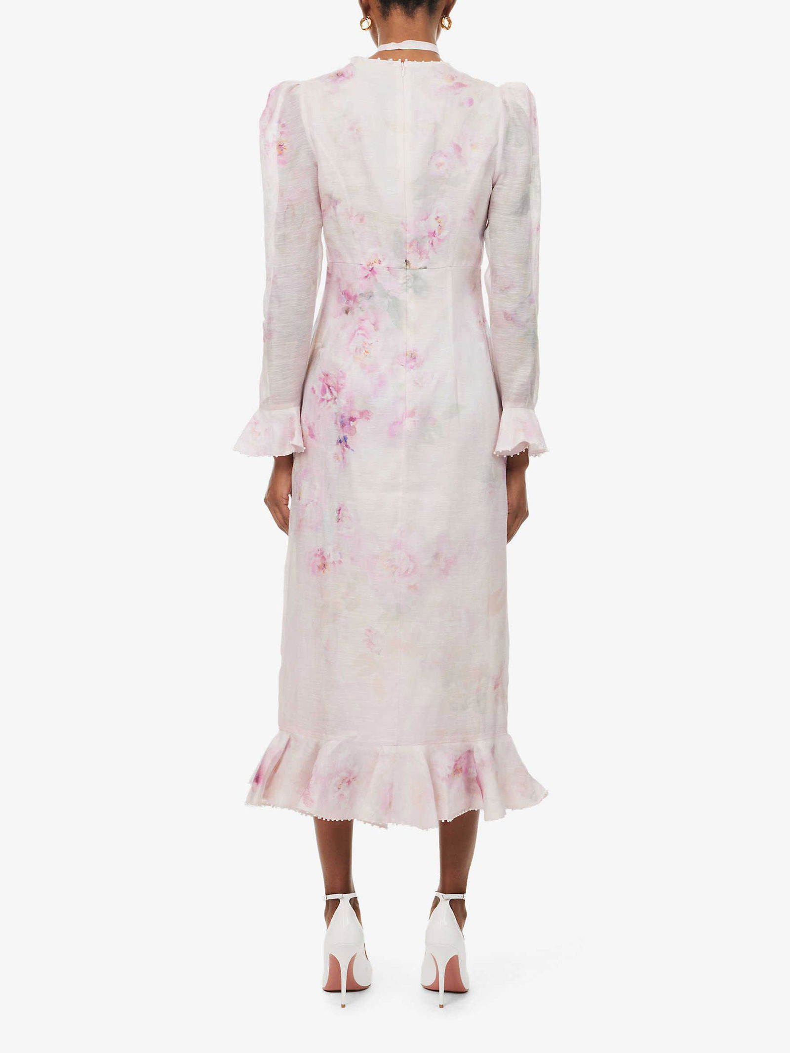 ZIMMERMANN Crush Floral-Pattern Pearl-Embellished Linen And Silk-Blend Midi  Dress | endource