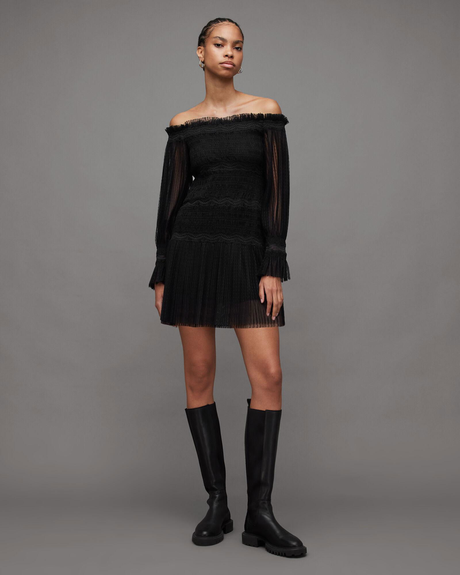 off the shoulder black cocktail dress Paige Black Off The Shoulder Mini Dress - US 4