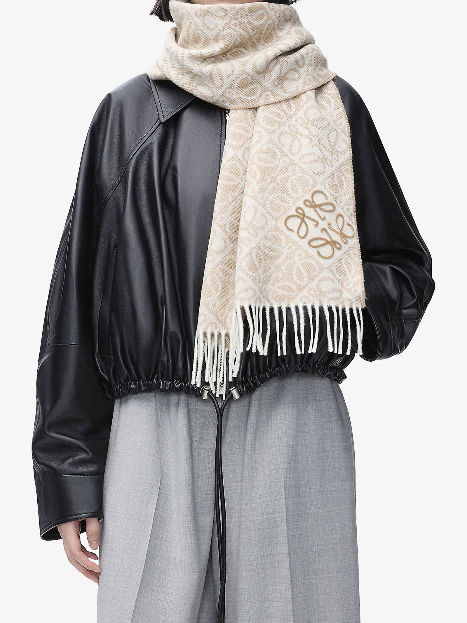 LOEWE Anagram-pattern Wool And Cashmere-blend Scarf | endource