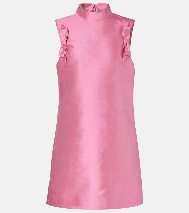 Pink satin dress with bow embellishments