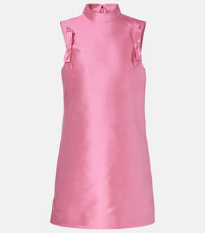 Pink satin dress with bow embellishments