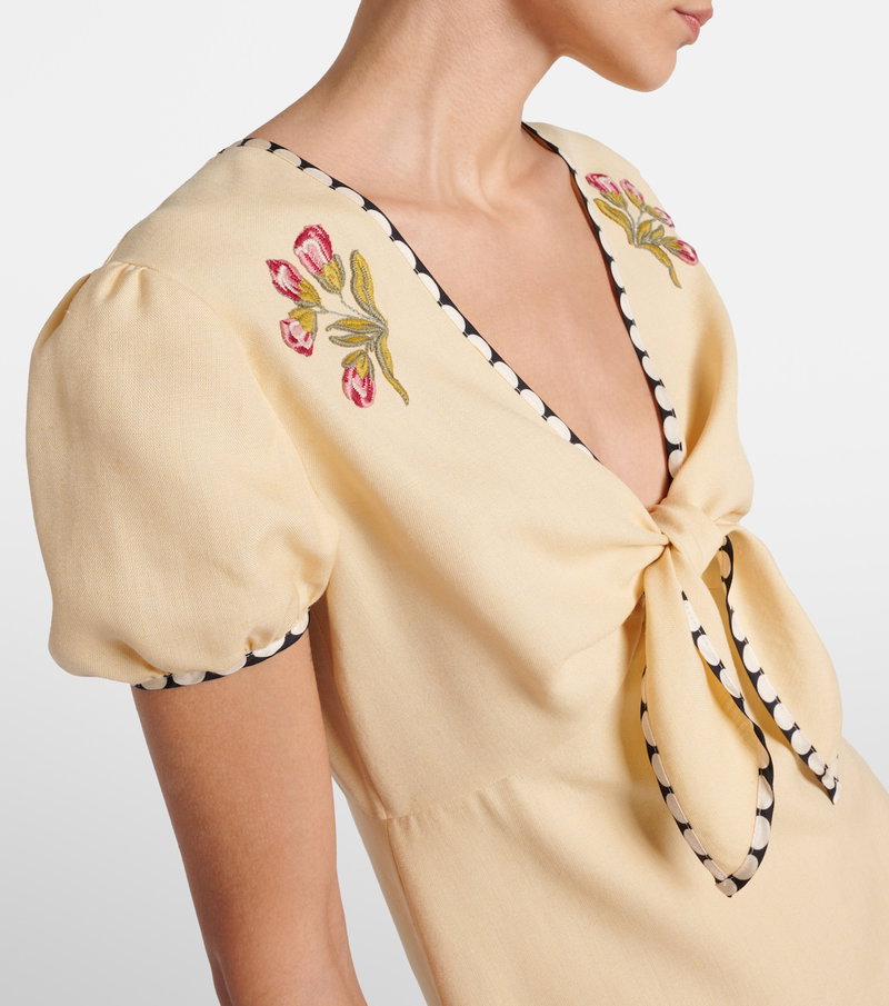Valentino yellow linen dress with floral embroidery