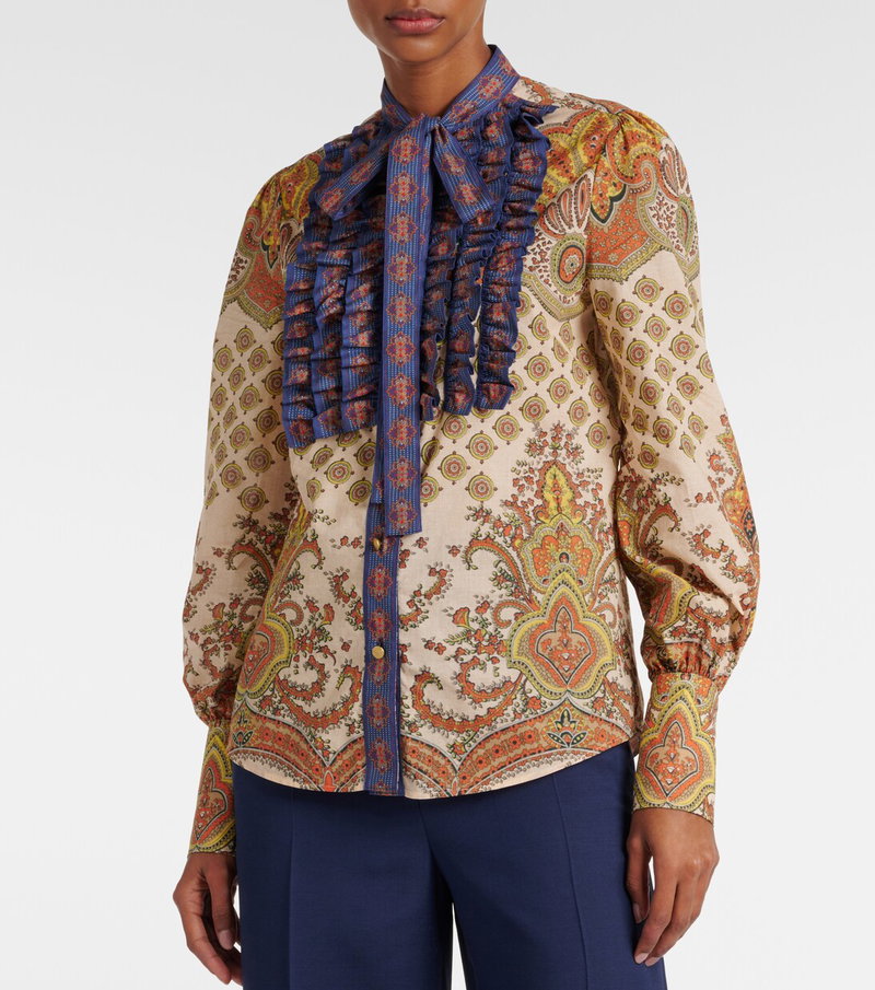 Valentino paisley blouse with ruffled neckline