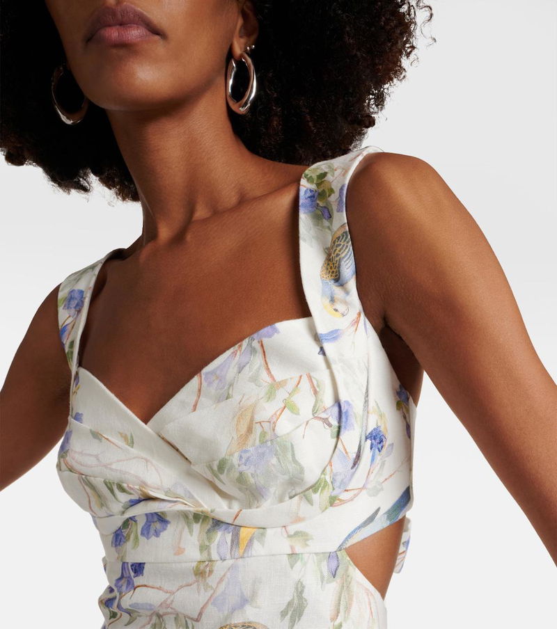 ZIMMERMANN Natura Printed Linen Midi Dress | endource