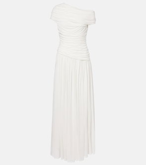 Ruched off-the-shoulder white gown