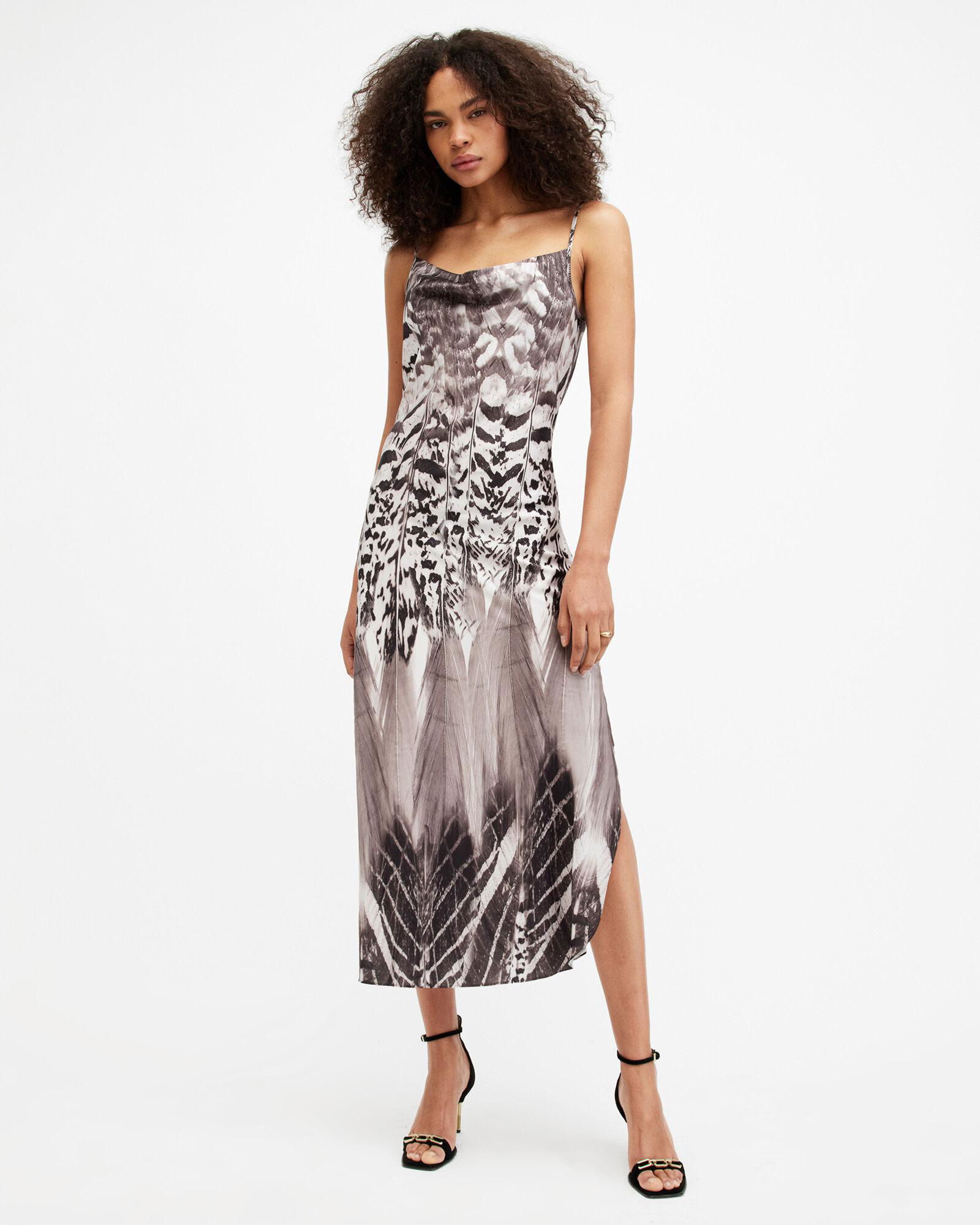 ALLSAINTS Hadley Sierra Print Midi Slip Dress in White | Endource