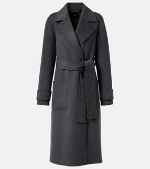 JOSEPH charcoal wool-blend coat with tie belt