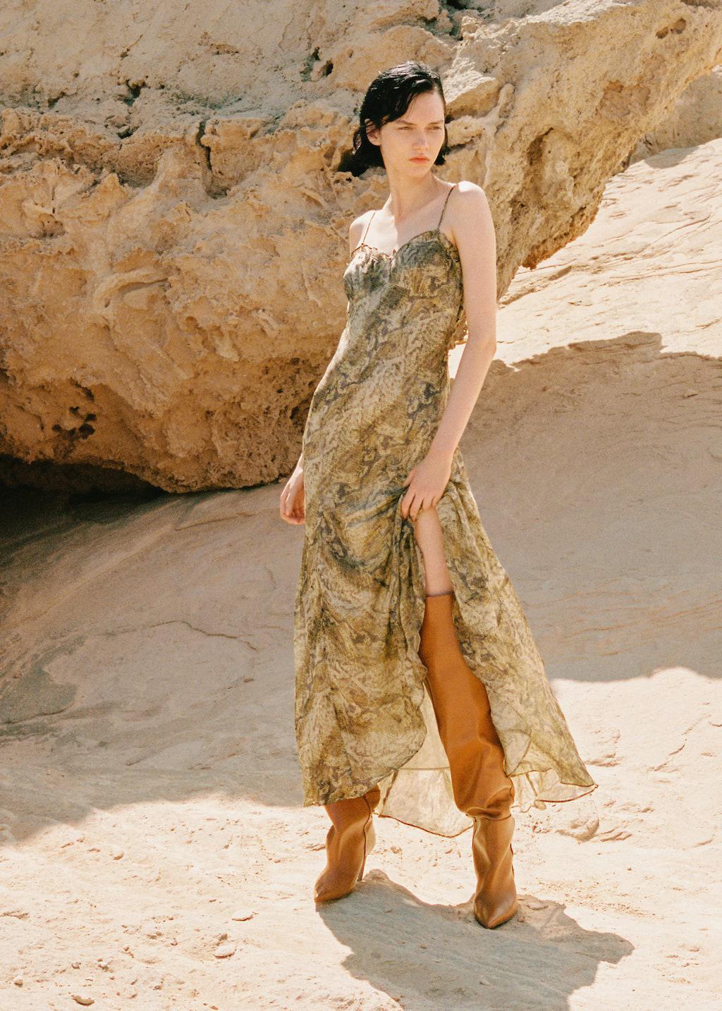 chinese dress ladies Mango Lace Cut-out Long Silk Slip Dress