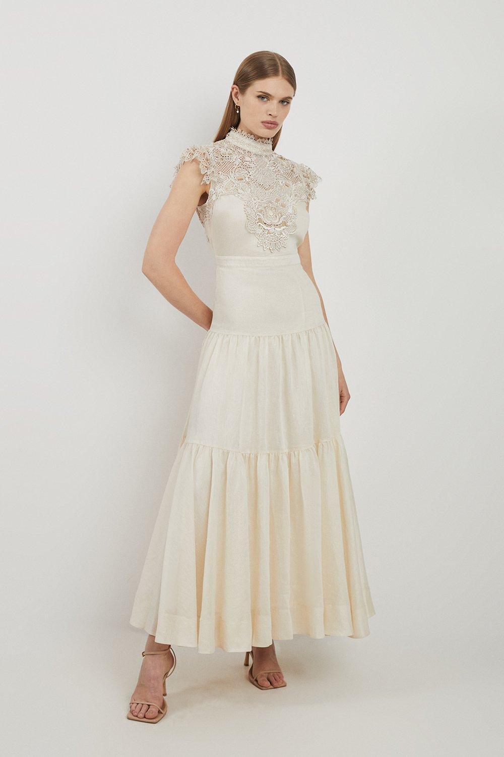 KAREN MILLEN Karen Millen x Lydia Millen - Chemical Lace Slub Organdie Maxi  Dress | endource