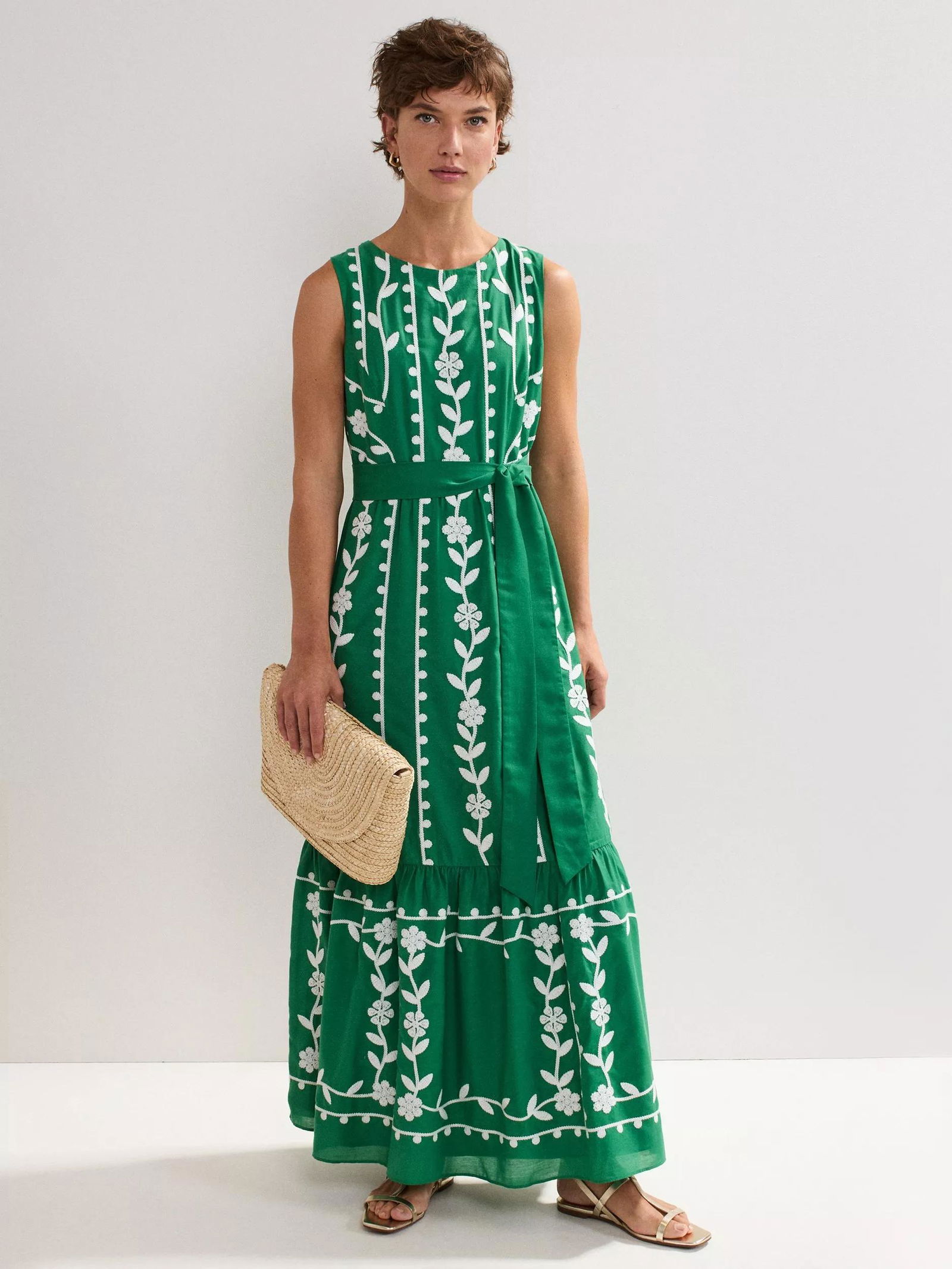 phase eight green dress Phase Eight Petite Matilda Floral-Print Linen-Blend Midi Dress in Green