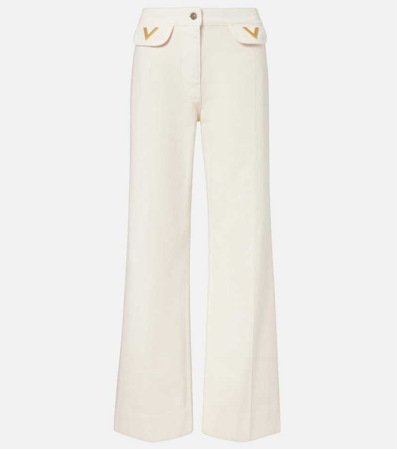 Cream-colored Valentino wide-leg trousers with gold detailing