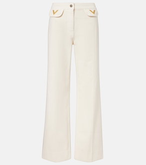 Cream-colored Valentino wide-leg trousers with gold detailing