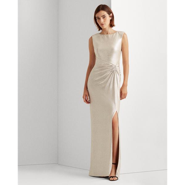 ralph lauren metallic knit dress Lauren Ralph Lauren Metallic Sleeveless Side-Slit Gown