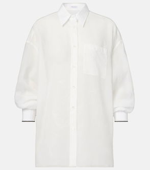 White BRUNELLO CUCINELLI oversized shirt with a button-down collar and long sleeves.