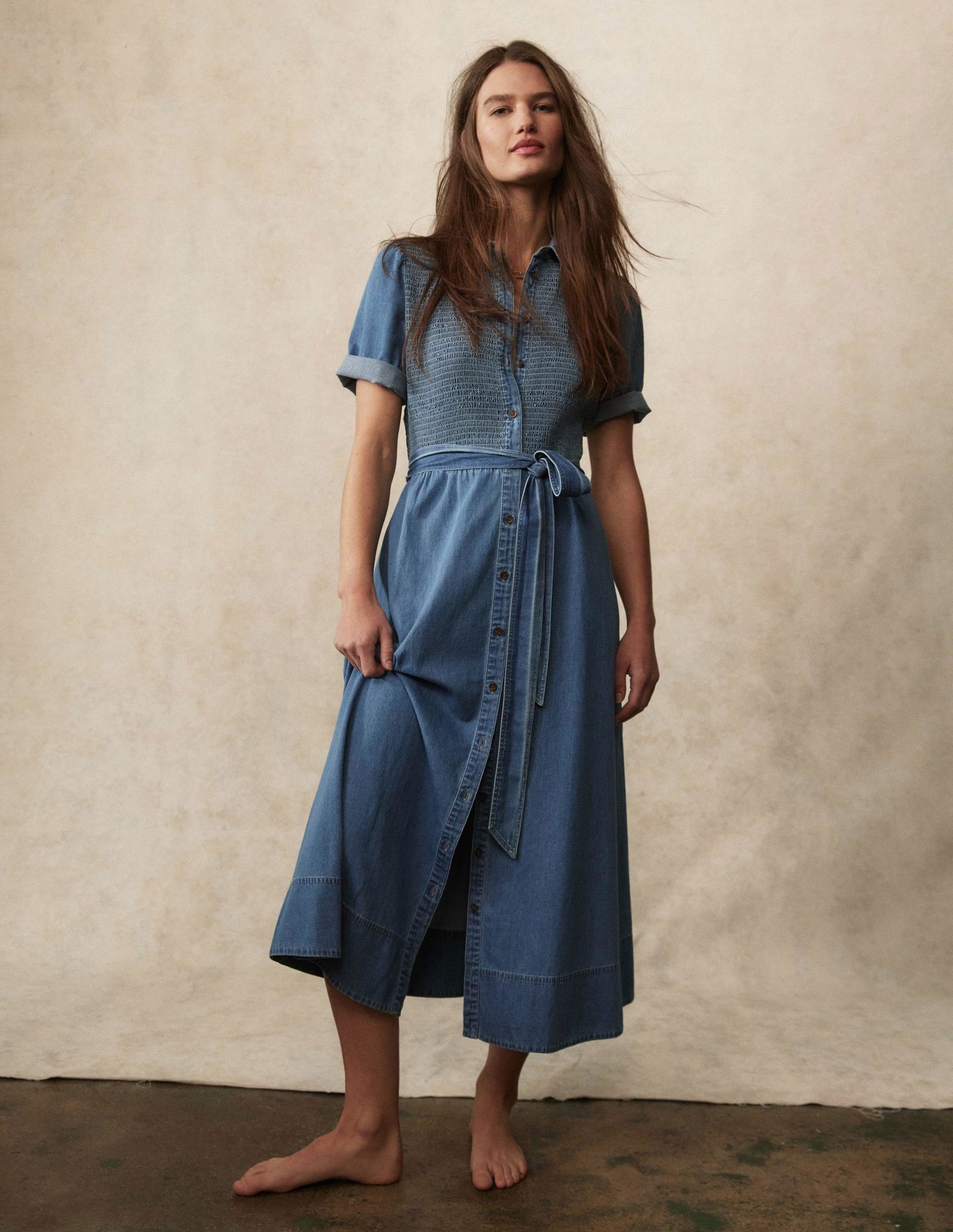 BODEN Amber Denim Midi Dress | endource