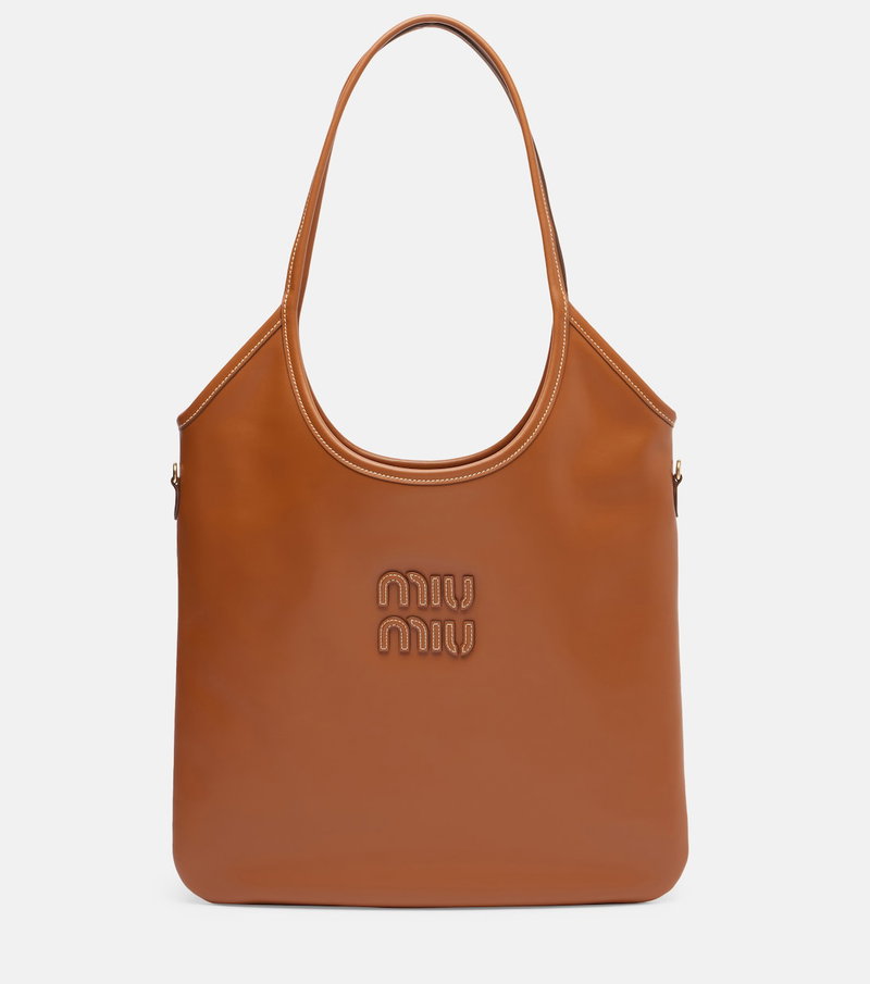 Brown MIU MIU tote bag with logo embroidery